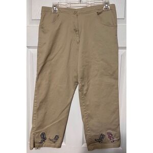 Bit & Bridle Women Tan Cowboy Boot Embroidered Capris Pants Size 12